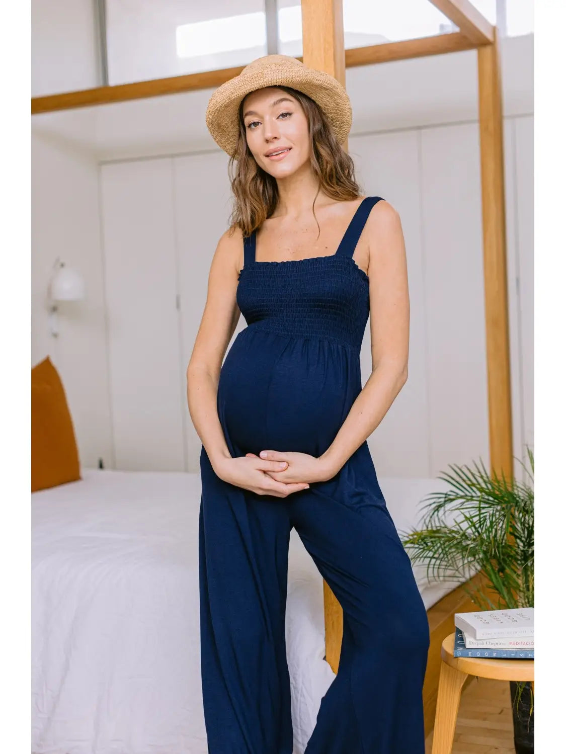 Navy maternity and breastfeeding jumpsuit
