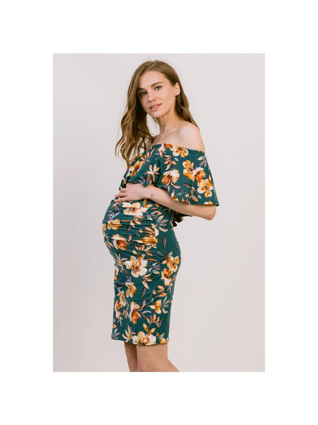 Floral Ruffled Off Shoulder Maternity Dress